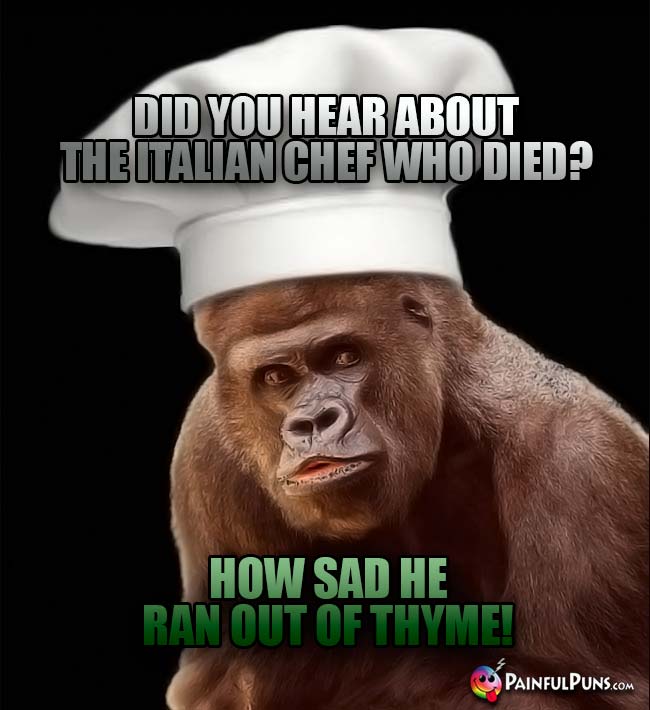 Ape Chef Asks: Did you hear about the Italian chef who died? How sad he ran out of thyme!