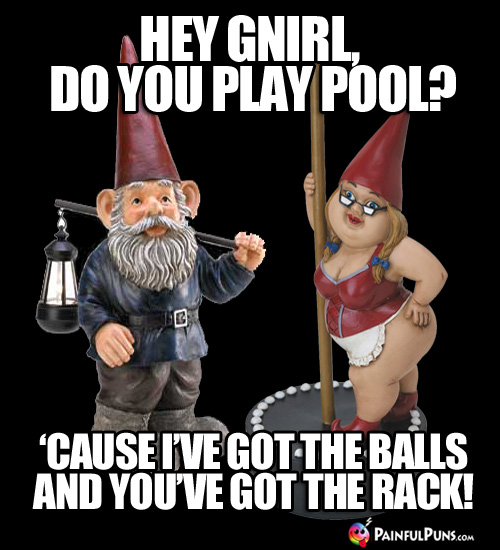 Hey Gnirl, do you play pool? 'Cause I've got the balls and you've got the rack!