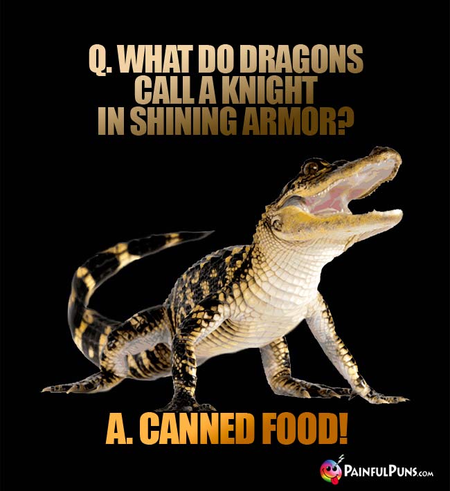 Q. What do dragons call a knight in shining armor? A. Canned food!