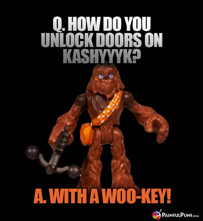 Q. How do you unlock doors on Kashyyyk? A. With a Woo-key!