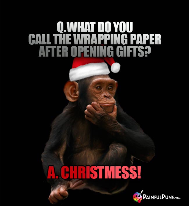 Q. What do you call the wrapping paper after opening gifts? A. Christmess!