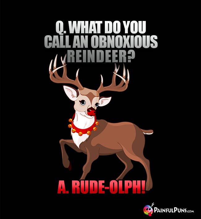 Q. What do you call an obnoxious reindeer? A. Rude-Olph!