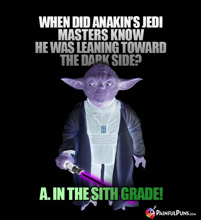 When did Anakin's Jedi masters know he was leaning toward the dark side? A. In the Sith Grade!